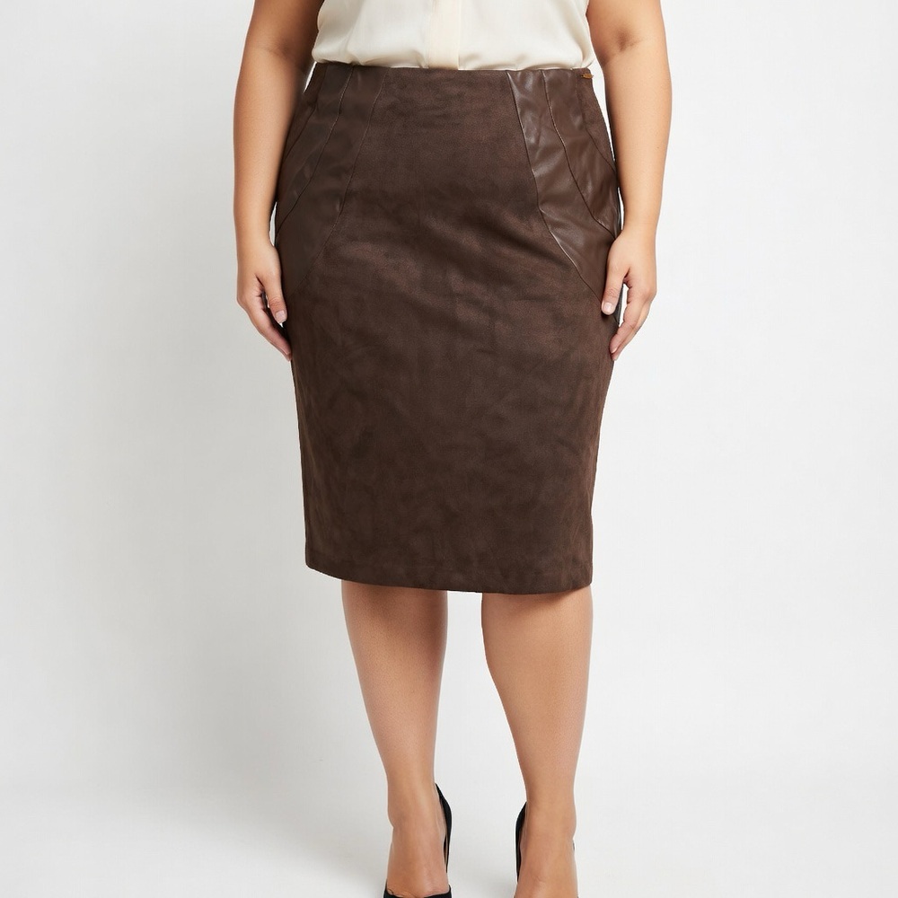 Marc New York Andrew Marc Faux Suede/Leather Pencil Cut Skirt - Size XL